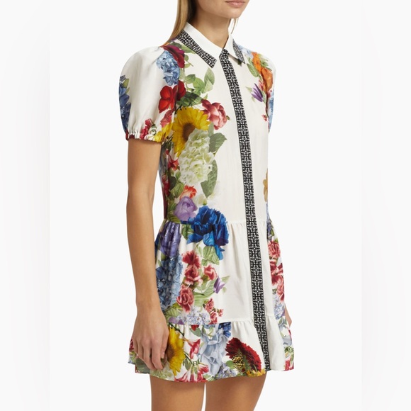 Alice + Olivia Claire Floral Puff-Sleeve Mini Shirtdress - Picture 3 of 8